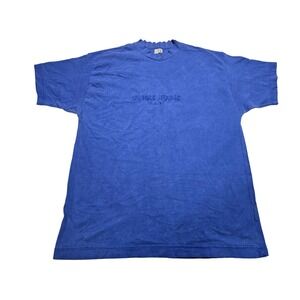 Vintage Guess Jeans T-Shirt Mens Large Blue Embroidered Spellout USA Made